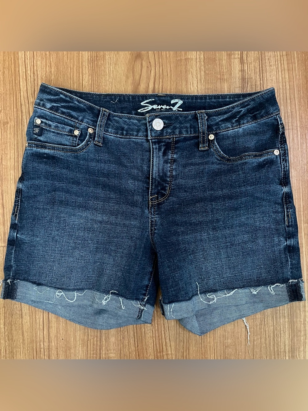 7 For All Mankind Dark Indigo Denim Shorts